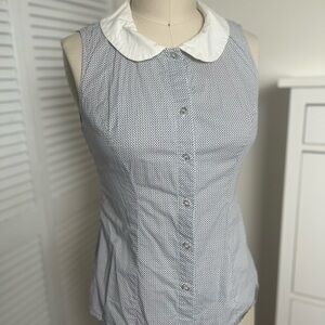 Women's Blue and White Sleeveless Top